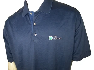 Cutter & Buck XL Blue Mini-Houndstooth Cotton/Poly Golf/Polo Shirt Barclays Logo - Picture 1 of 6