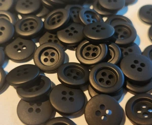 12 Black 4-hole sew through Buttons 5/8" 15mm - 3mm rim - Picture 1 of 4