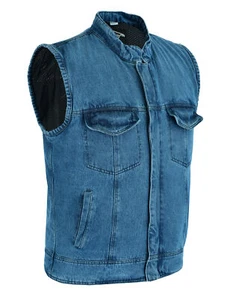 Denim Waistcoat Motorbike Rustic Biker Motorcycle Vest Cut Distressed Club - Picture 1 of 7