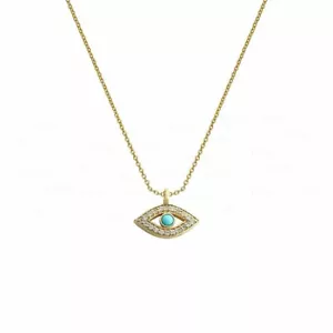 Turquoise December Birthstone And Diamond Evil Eye Pendant Necklace 14k Gold - Picture 1 of 4