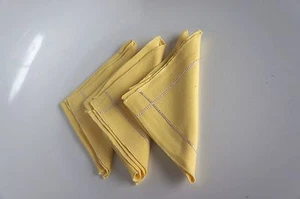 VINTAGE YELLOW NAPKINS WITH METALLIC TRIM: SET OF 3 - Picture 1 of 3
