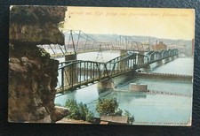 Antique Postcard Railroad And High Bridge Over Mississippi River Dubuque Iowa