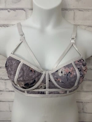 Бюстгальтер Torrid Longline бюстгальтер размер 00 M/L фиолетовый цветочный вырез с ремешками прозрачный - Изображение 1 из 4