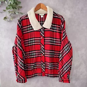 Christopher & Banks Jacke Damen 2x rot kariert Sherpa Kragen Langarm Boxey - Bild 1 von 7
