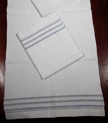 Lot de 3 grands Torchons anciens professionnels à  liteaux bleus - 115/48 cm - Photo 1/4