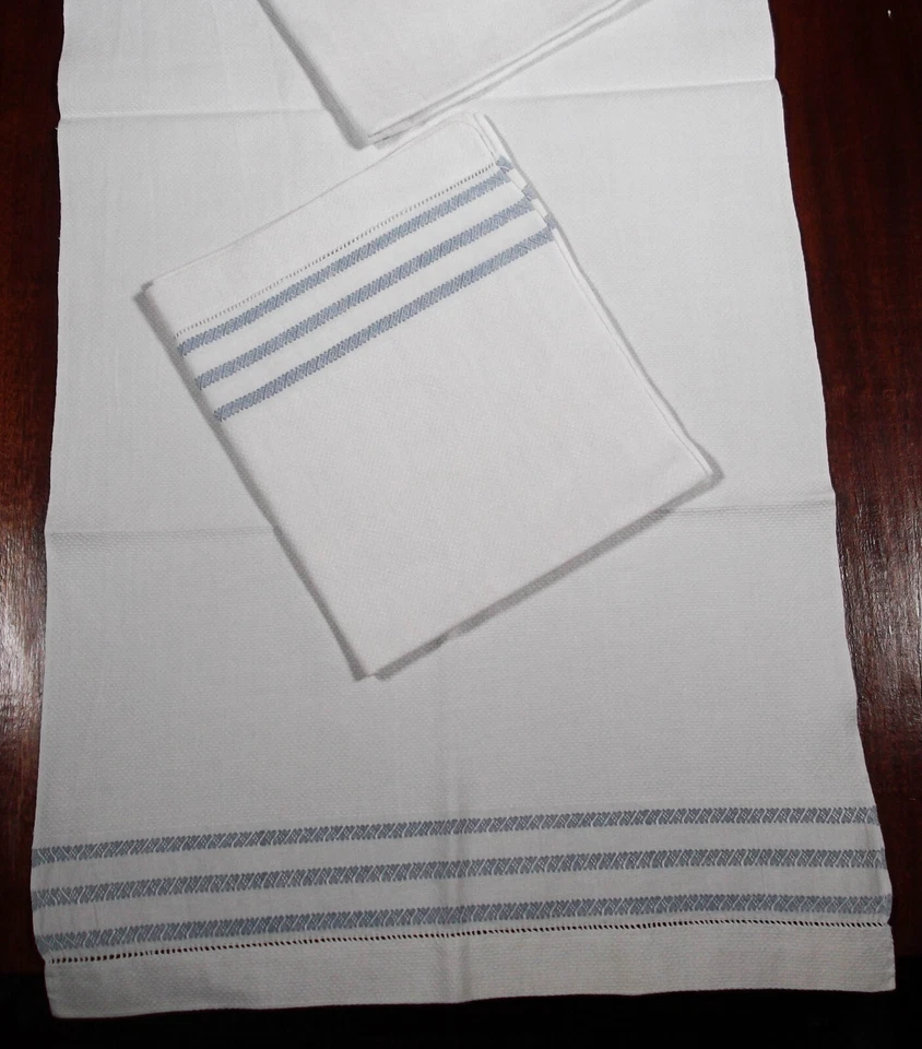 Lot de 3 grands Torchons anciens professionnels à  liteaux bleus - 115/48 cm - Photo 1/4