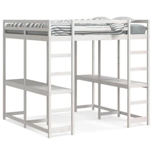Hochbett mit Schreibtisch & Leiter Weiß 200x200 cm Kiefernholz - Bild 1 von 11