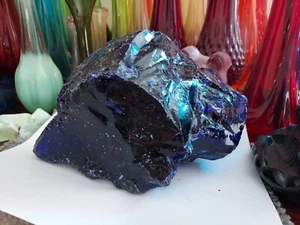 HUGE 7.5 INCH BOULDER Cobalt Blue Slag Glass Rock Cullet - Imagen 1 de 4