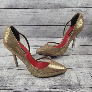 CHARLES JOURDAN 8.5 Gold Muted Clear Insert Pointed Toe Heels Pumps - Picture 1 of 6