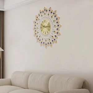 Reloj de pared grande de lujo de cristal pavo real reloj de pared de metal sala decoración regalo - Imagen 1 de 22