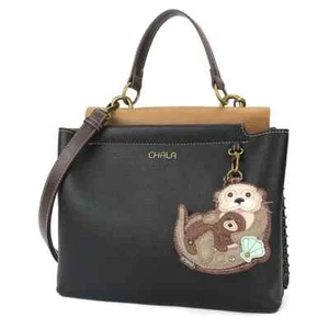 NEW Chala Convertible Satchel Crossbody Tote Black Vegan OTTERS Coin Purse gift - Picture 1 of 7
