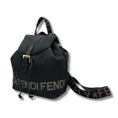 Fendi Mochila Mini Mochila Nylon Negro Dorado Hardware Logo Línea De Colección NNAv34 Foto 1 de 4