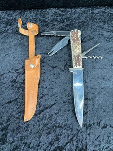 Jagdmesser Taschenmesser Messer mit Leder Etui Vintage Retro Nachlass Auflösung - Bild 1 von 14