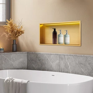 Stainless Steel Shower Niche 24*12'' Storage Shower Golden With LED Light NEW - Picture 1 of 10