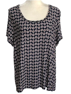 Camiseta Feminina Floral Tommy Hilfiger Azul Vermelha Branca Margaridas Plus Size 1X Nova Com Etiqueta - Imagem 1 de 4