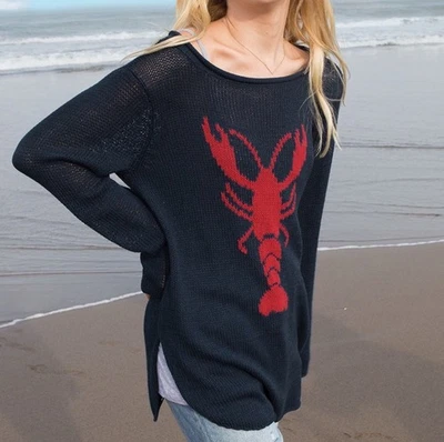 Wooden Ships Lobster Roll Crew Cotton Sweater Top Knit Lightweight Women’s S/M - Image 1 of 4
