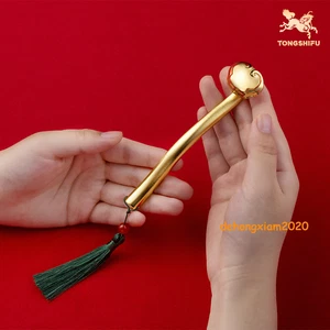 TONGSHIFU Chino Antiguo Latón RuYi (chapado en oro genuino) Decoración de Escritorio de Oficina - Imagen 1 de 9