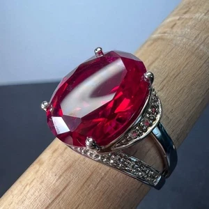Lab created ruby cocktail ring in sterling silver size 9 - Picture 1 of 10