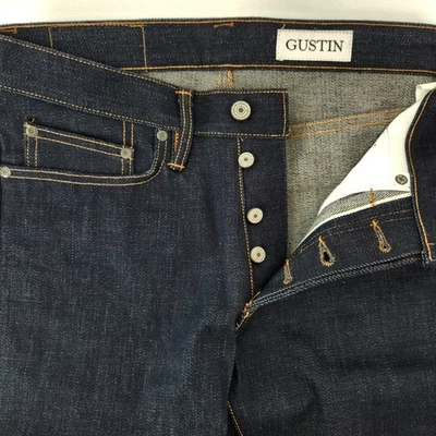 Pantalones de mezclilla con ribete Gustin para hombre 30x32 calce ajustado índigo oscuro botón mosca EE. UU. Foto 1 de 4