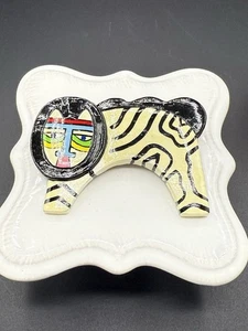 Broche de gato vintage de madera de Laurel Burch pintado a mano - Imagen 1 de 3