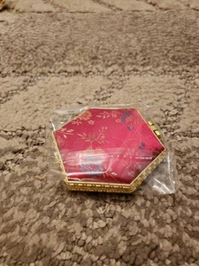 New Two Sided Hexagon Padded Silk Embroidered Make-up Mirror Compact Deep Red - Picture 1 of 3