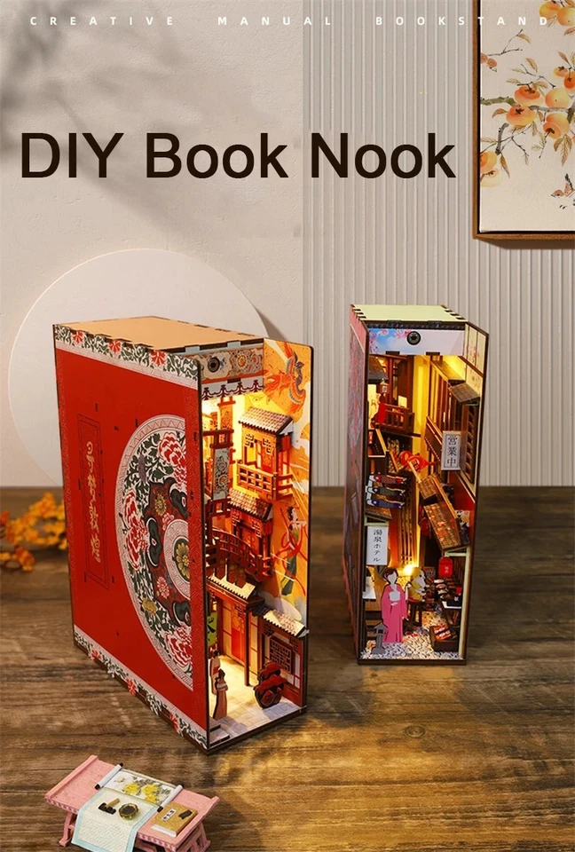 DIY Wooden Book Nook Shelf Insert Kits Miniature Chinese Ancient Town Gifts - Image 1 of 4