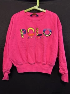 Polo Ralph Lauren Girl`s Crew Sweatshirt Pullover Signature Logo Size 12-14 Pink - Picture 1 of 18