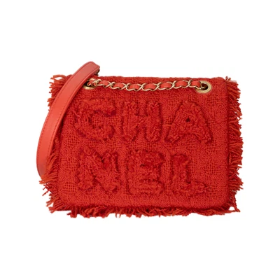 Chanel Tweed Giant Logo Flap Bag Small Red - Image 1 of 4