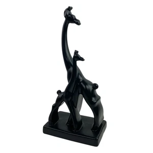 Vintage Haeger Pottery 16" Giraffe Mother and Baby Sculpture - Black Ceramic - Picture 1 of 10