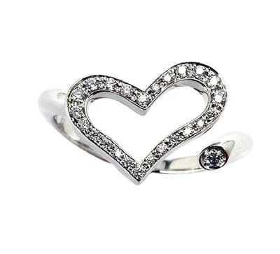 Anillo Piaget Limelight Corazón Abierto Pavé Diamantes Oro Blanco 18k EE. UU. 6 EU52 Firmado Foto 1 de 4