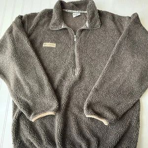 Vintage Columbia Sherpa Fleecejacke Herren M braun 1/4 Zip schwerer Hochflor USA 90er - Bild 1 von 11