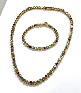 Multi-Gemstone Gold Vermeil 925 Sterling Silver Tennis Necklace & Bracelet Set - Picture 1 of 8