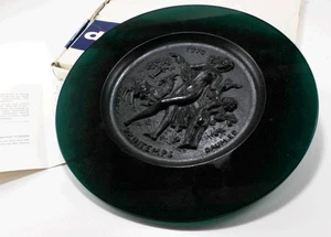 DAUM SEASON 1970 PRINTEMPS DARK GREEN PATE DE VERRE CRYSTAL ROUND PLATE, 10 in - Picture 1 of 6