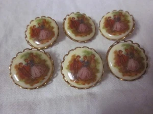 6 botones de caña victoriana estilo Honore Fragonard de porcelana - Imagen 1 de 3