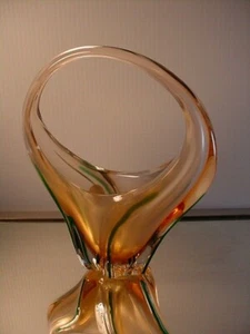 Vintage Archimede Seguso Handblown Peach/Green Freeform Basket Murano Eames Era - Picture 1 of 5