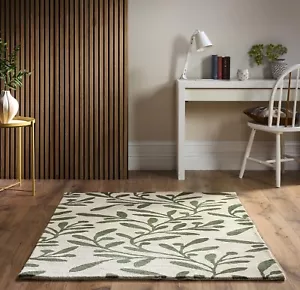 📢 Hand-Tufted Wool Rug for Living Room Botanical Floral Olive Tree Leaves Rug - Picture 1 of 6