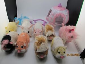 Zhu Zhu Pets Lot Of 9 Toy Pets Hamsters Dog Bunny Carriage Dress