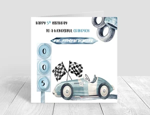 Boys Race Car Birthday Card Handmade & Personalised 2nd 6th 8th 10th 12th 15th - Picture 1 of 3