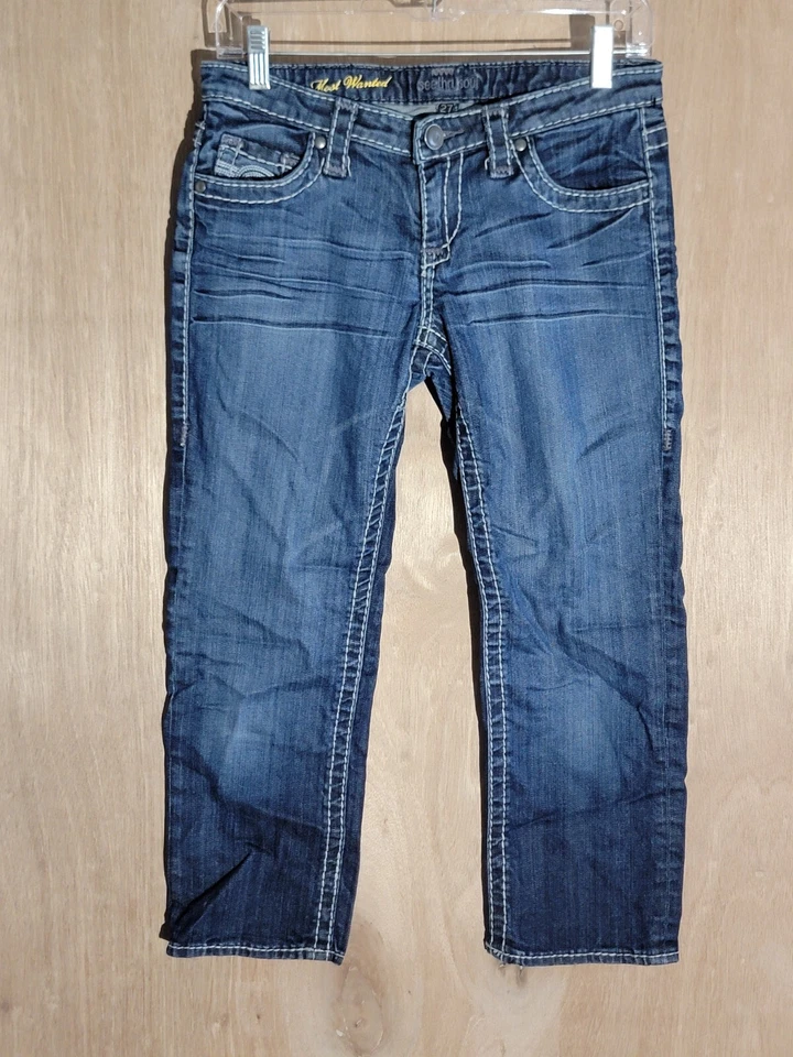 see thru soul capri jean women 27 (actual 28) straight low rise most wanted blue - Image 1 of 4
