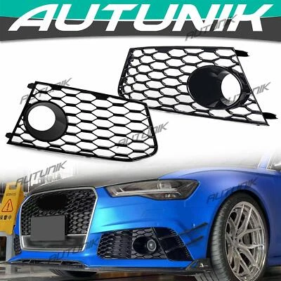 Pair Front Bumper Fog Light Grille Honeycomb Cover For Audi RS6 2013-2018 Foto 1 de 4