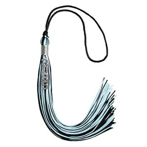 Endea Graduation Black/Light Blue Mixed Color Tassel with Stacked Silver Date - Picture 1 of 9