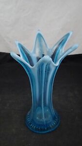 Beautiful Vintage Blue Opalescent Stretch Swung Funeral Vase Fostoria Heirloom