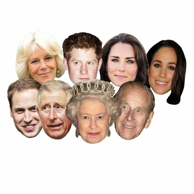 8 Pack Royal Family (Queen, Phillip, Kate, William, Harry, Charles, Camilla, Meghan) Celebrities Face Masks