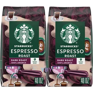 2 Packs Starbucks Espresso Dark Roast Whole Bean Coffee 40 oz Each Pack = 80 oz - Picture 1 of 7