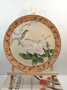 Japanese Bird on a Cherry Blossom Tree with Gold Trim Plate - Vintage - Picture 1 of 6