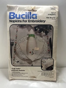 Vintage Bucilla Tulip Trellis 16"x16" Napkins For Embroidery (Set of 4 Napkins) - Picture 1 of 3