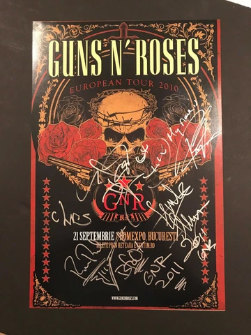 Signed 2010 European Tour Guns N Roses Poster AUTOGRAPH Ashba/Thal/Fortus + AUTO Cover