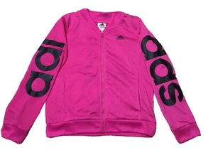 ADIDAS Girls size 14 PINK BLACK 3 STRIPE JACKET - Picture 1 of 3