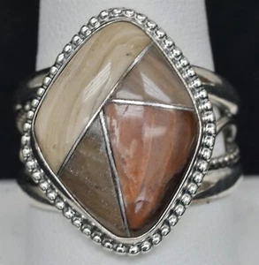 DESERT ROSE TRADING DRT Diamond Shaped Multi Agate Sterling Silver Ring Size 10 - Picture 1 of 5
