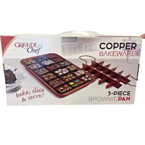 Copper Bakeware 3 Pc Brownie Pan, Tray, Grid Non-Stick Coating Grande Chef 1E16 - Picture 1 of 15
